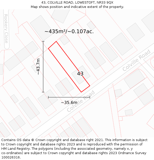 43, COLVILLE ROAD, LOWESTOFT, NR33 9QX: Plot and title map