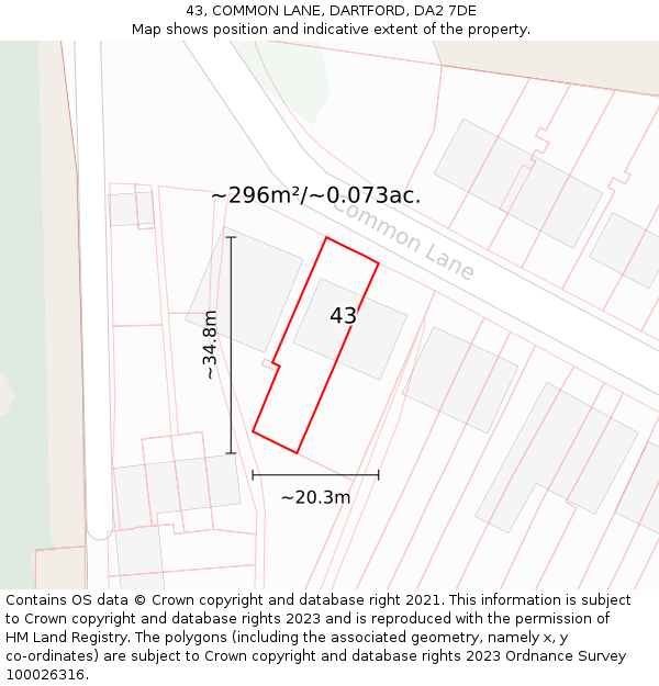 43, COMMON LANE, DARTFORD, DA2 7DE: Plot and title map