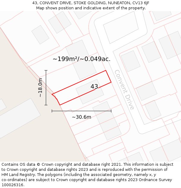 43, CONVENT DRIVE, STOKE GOLDING, NUNEATON, CV13 6JF: Plot and title map