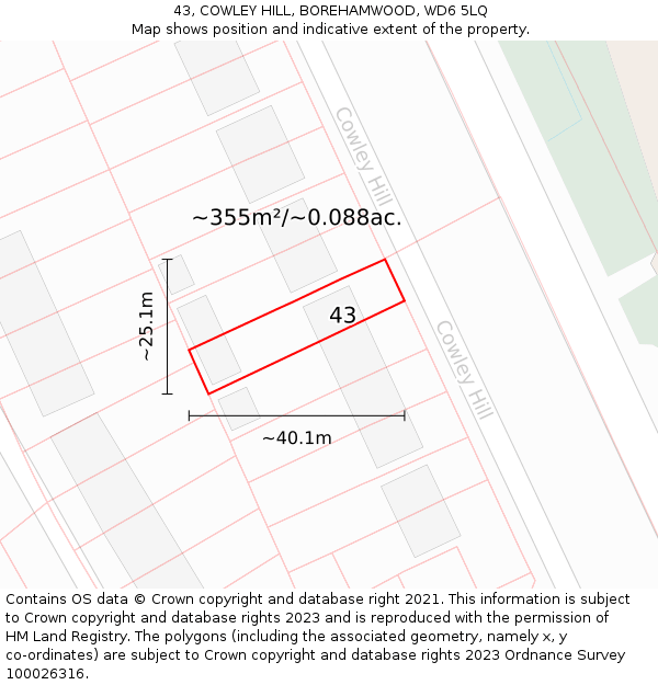 43, COWLEY HILL, BOREHAMWOOD, WD6 5LQ: Plot and title map