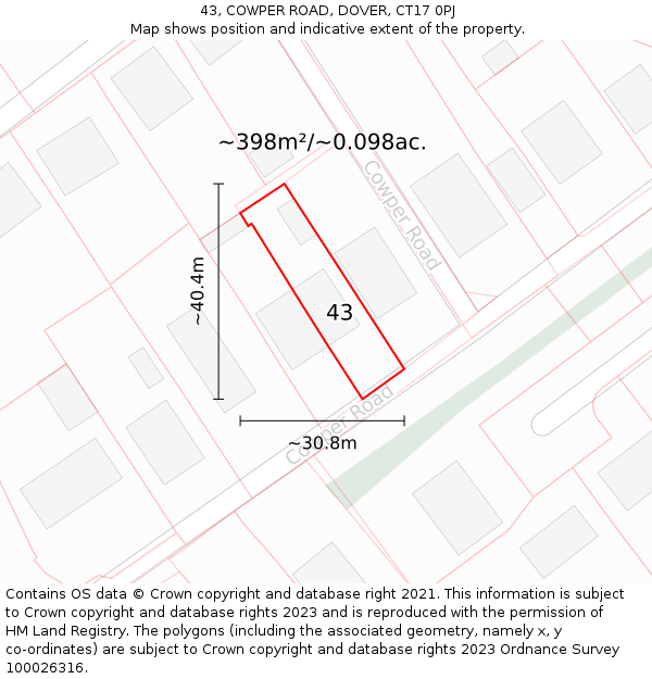 43, COWPER ROAD, DOVER, CT17 0PJ: Plot and title map