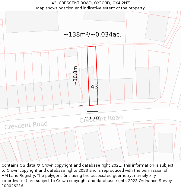 43, CRESCENT ROAD, OXFORD, OX4 2NZ: Plot and title map