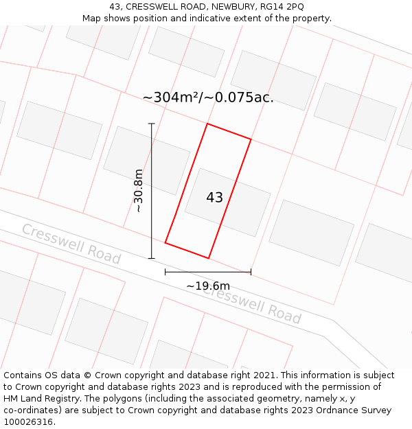 43, CRESSWELL ROAD, NEWBURY, RG14 2PQ: Plot and title map