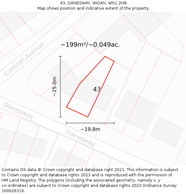 43, DANESWAY, WIGAN, WN1 2HB: Plot and title map