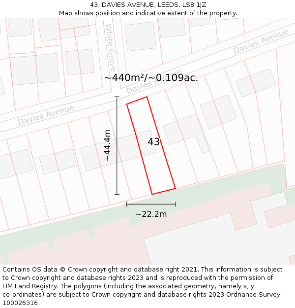 43, DAVIES AVENUE, LEEDS, LS8 1JZ: Plot and title map