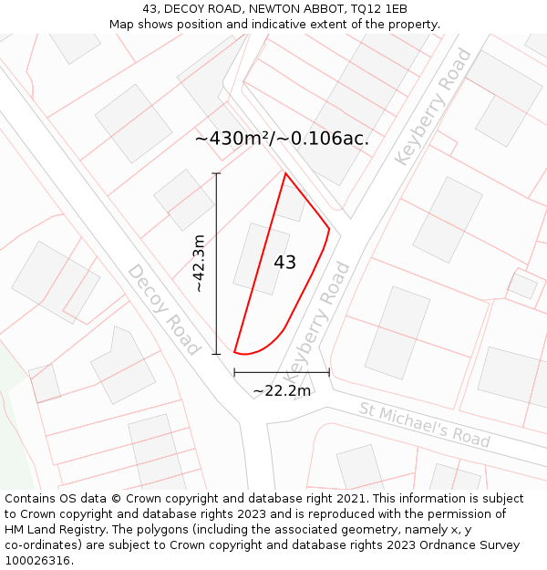 43, DECOY ROAD, NEWTON ABBOT, TQ12 1EB: Plot and title map