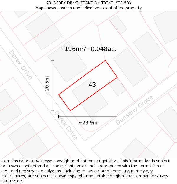 43, DEREK DRIVE, STOKE-ON-TRENT, ST1 6BX: Plot and title map