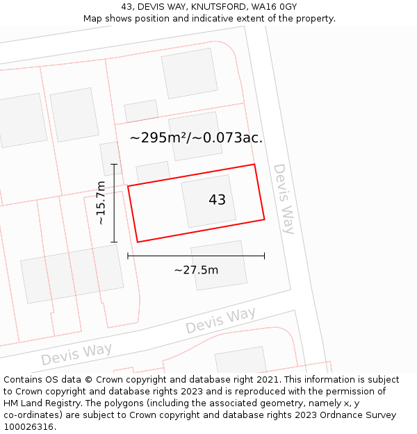 43, DEVIS WAY, KNUTSFORD, WA16 0GY: Plot and title map