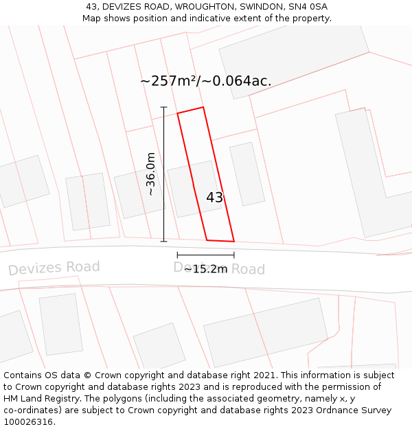 43, DEVIZES ROAD, WROUGHTON, SWINDON, SN4 0SA: Plot and title map