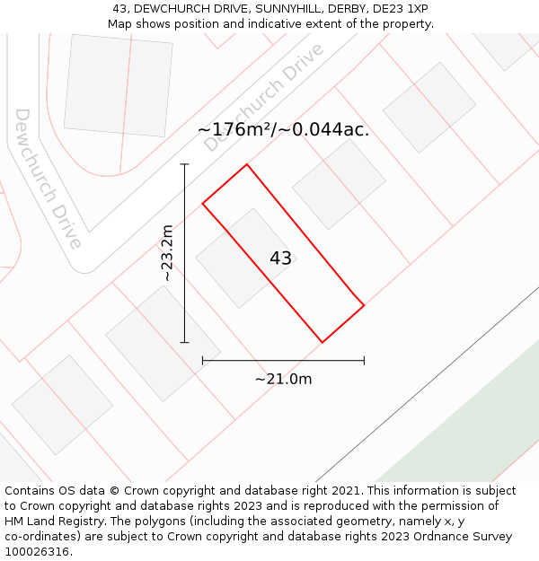 43, DEWCHURCH DRIVE, SUNNYHILL, DERBY, DE23 1XP: Plot and title map