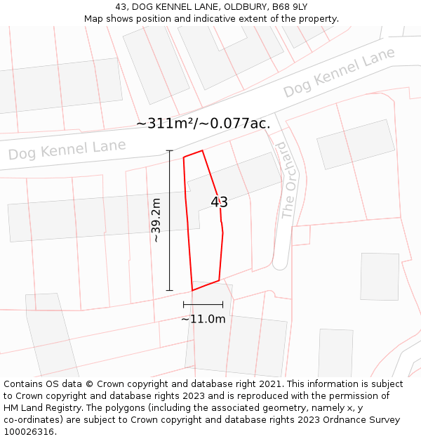 43, DOG KENNEL LANE, OLDBURY, B68 9LY: Plot and title map