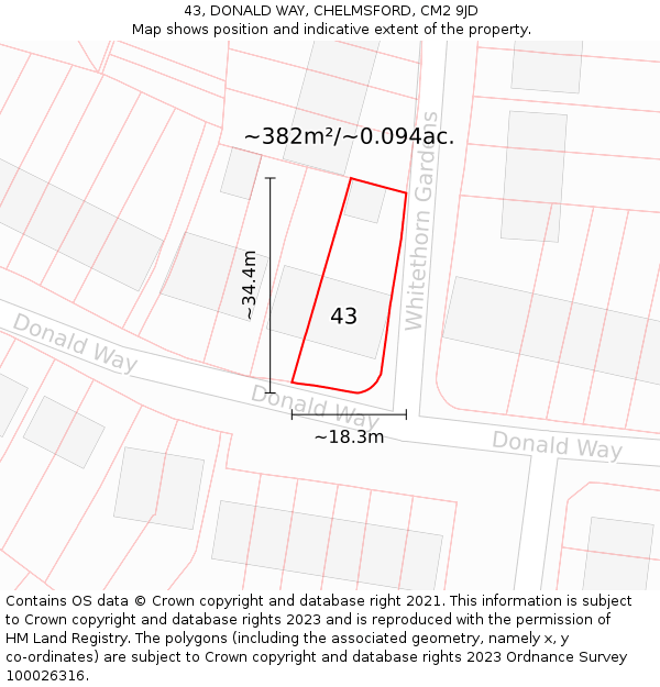 43, DONALD WAY, CHELMSFORD, CM2 9JD: Plot and title map