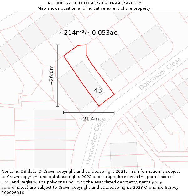 43, DONCASTER CLOSE, STEVENAGE, SG1 5RY: Plot and title map