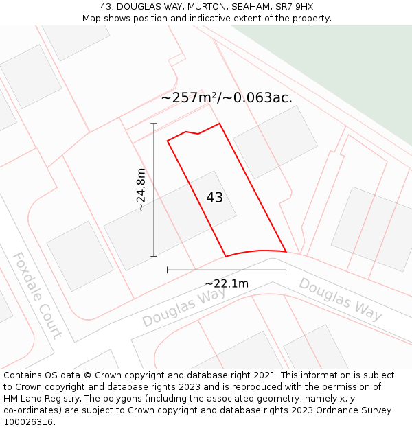 43, DOUGLAS WAY, MURTON, SEAHAM, SR7 9HX: Plot and title map