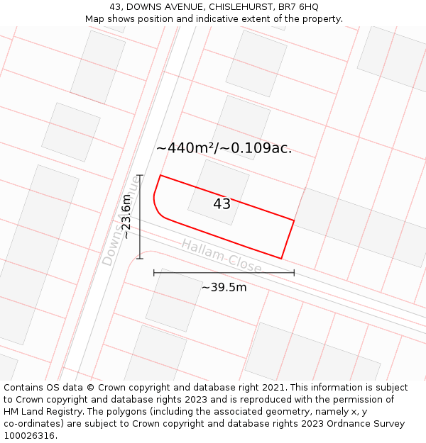 43, DOWNS AVENUE, CHISLEHURST, BR7 6HQ: Plot and title map