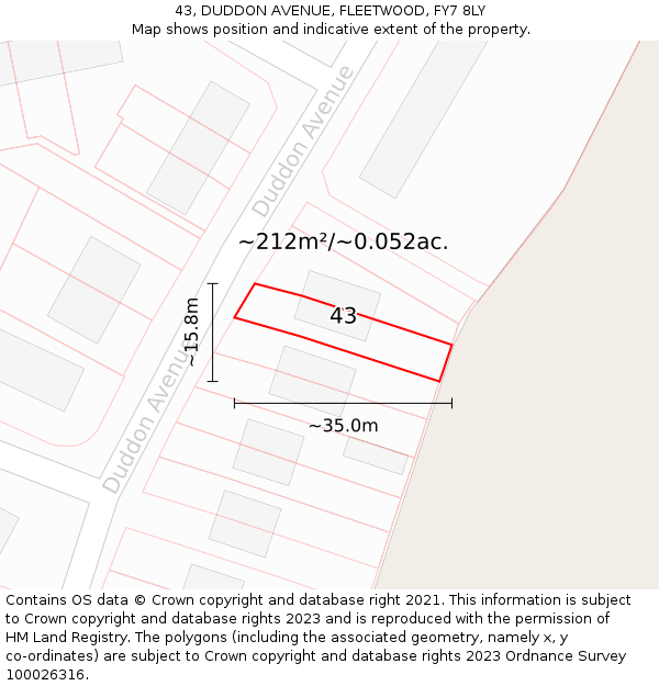 43, DUDDON AVENUE, FLEETWOOD, FY7 8LY: Plot and title map