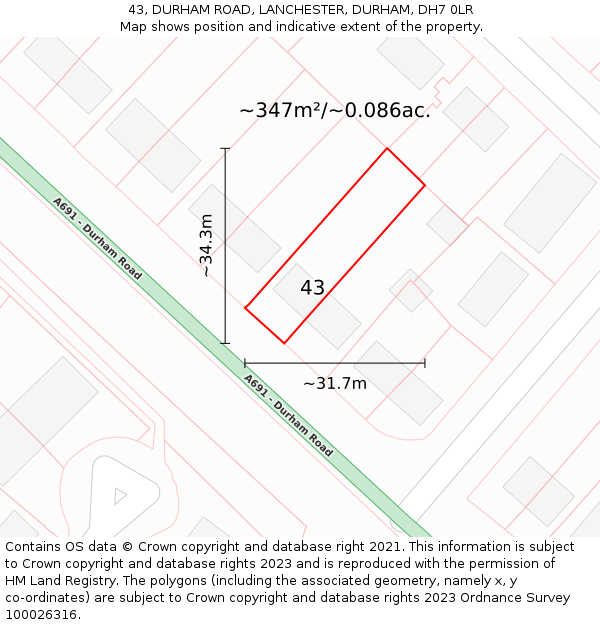 43, DURHAM ROAD, LANCHESTER, DURHAM, DH7 0LR: Plot and title map