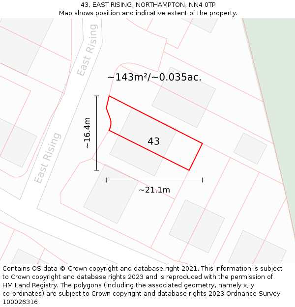 43, EAST RISING, NORTHAMPTON, NN4 0TP: Plot and title map