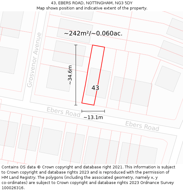 43, EBERS ROAD, NOTTINGHAM, NG3 5DY: Plot and title map