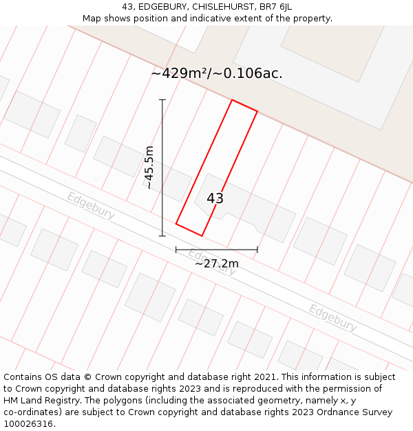 43, EDGEBURY, CHISLEHURST, BR7 6JL: Plot and title map