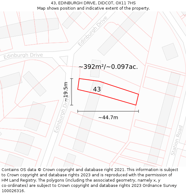 43, EDINBURGH DRIVE, DIDCOT, OX11 7HS: Plot and title map