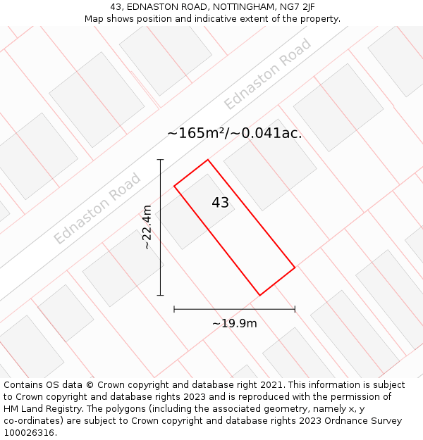 43, EDNASTON ROAD, NOTTINGHAM, NG7 2JF: Plot and title map