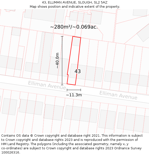 43, ELLIMAN AVENUE, SLOUGH, SL2 5AZ: Plot and title map