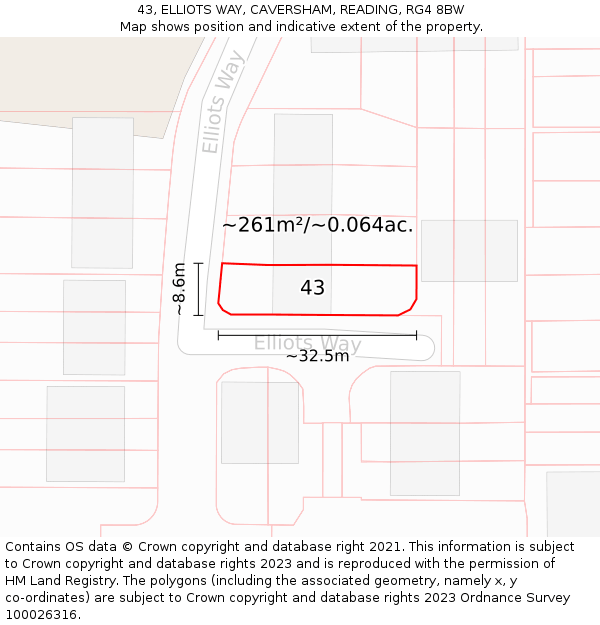 43, ELLIOTS WAY, CAVERSHAM, READING, RG4 8BW: Plot and title map