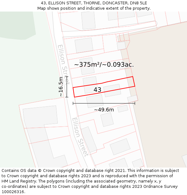 43, ELLISON STREET, THORNE, DONCASTER, DN8 5LE: Plot and title map