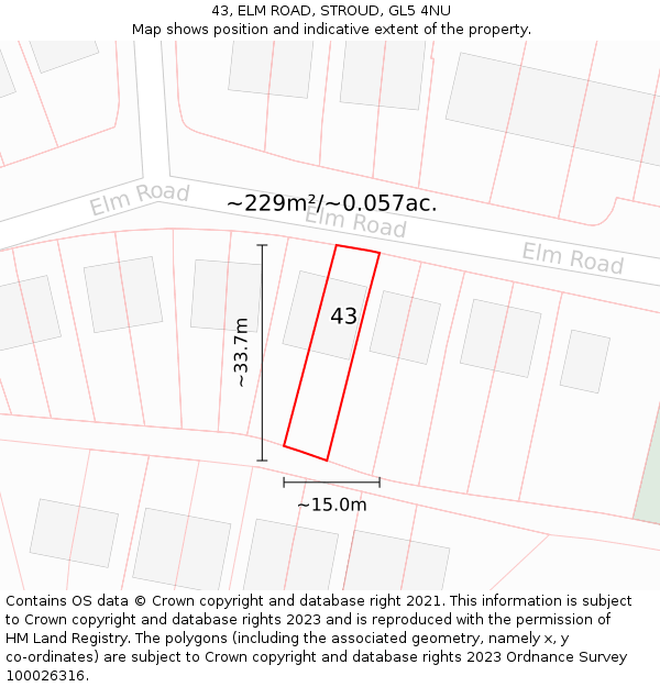 43, ELM ROAD, STROUD, GL5 4NU: Plot and title map