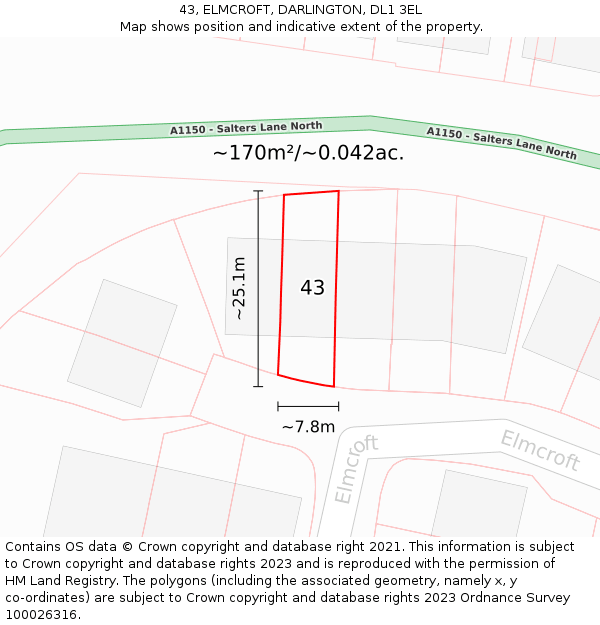 43, ELMCROFT, DARLINGTON, DL1 3EL: Plot and title map