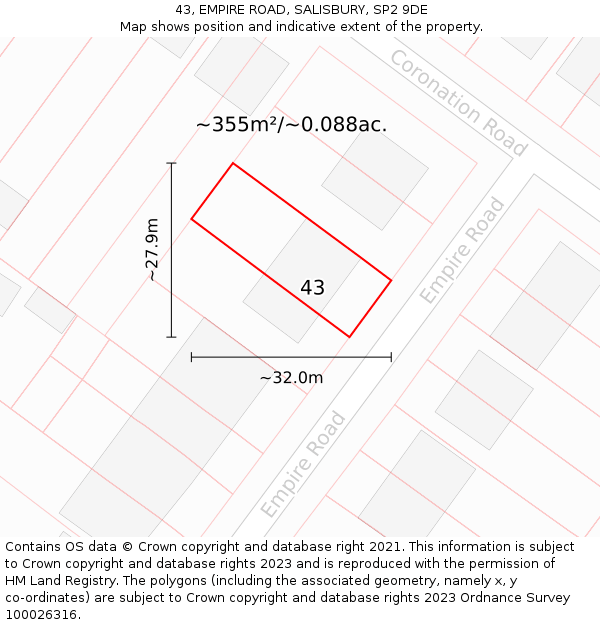 43, EMPIRE ROAD, SALISBURY, SP2 9DE: Plot and title map