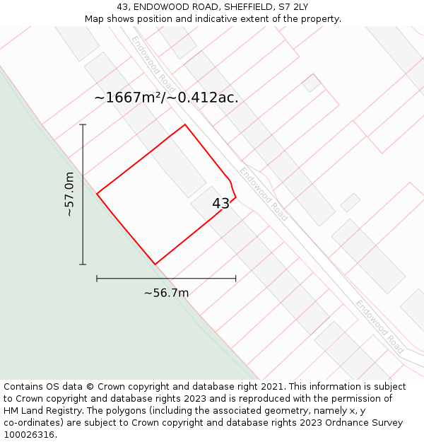 43, ENDOWOOD ROAD, SHEFFIELD, S7 2LY: Plot and title map