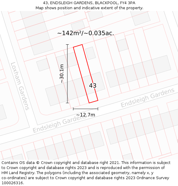 43, ENDSLEIGH GARDENS, BLACKPOOL, FY4 3PA: Plot and title map