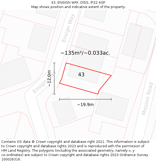 43, ENSIGN WAY, DISS, IP22 4GP: Plot and title map