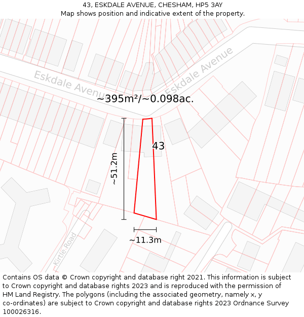 43, ESKDALE AVENUE, CHESHAM, HP5 3AY: Plot and title map