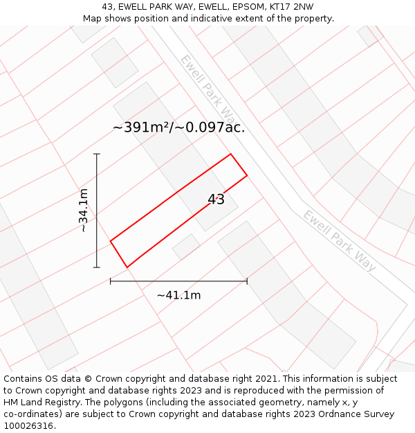 43, EWELL PARK WAY, EWELL, EPSOM, KT17 2NW: Plot and title map