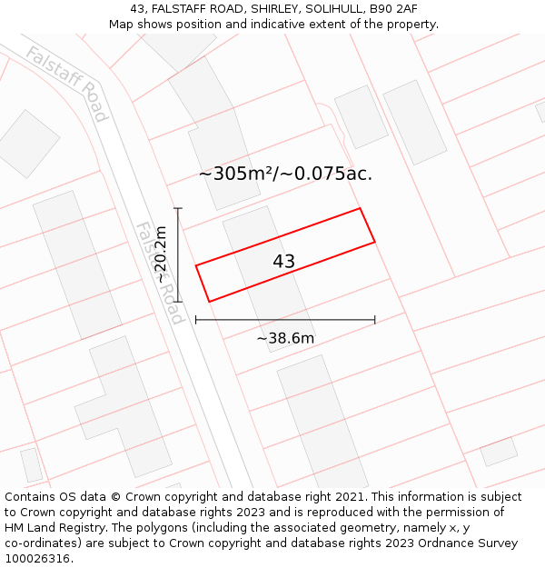 43, FALSTAFF ROAD, SHIRLEY, SOLIHULL, B90 2AF: Plot and title map