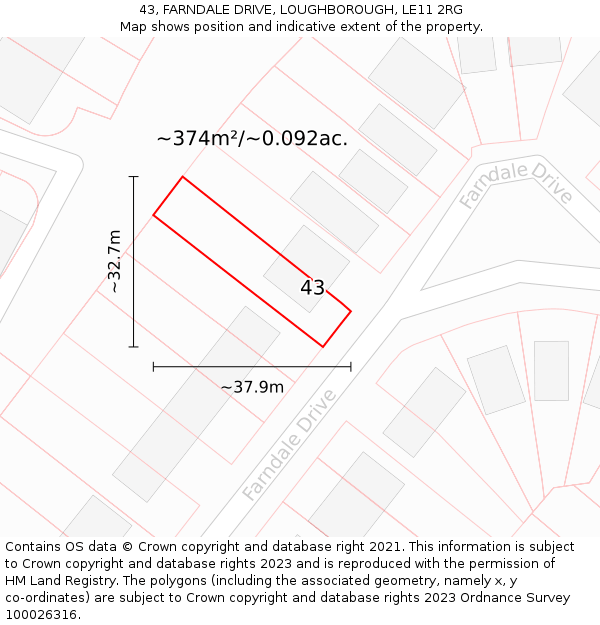 43, FARNDALE DRIVE, LOUGHBOROUGH, LE11 2RG: Plot and title map