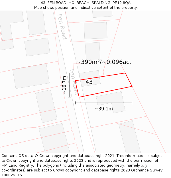 43, FEN ROAD, HOLBEACH, SPALDING, PE12 8QA: Plot and title map