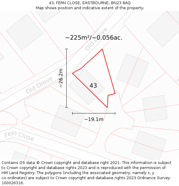 43, FERN CLOSE, EASTBOURNE, BN23 8AQ: Plot and title map