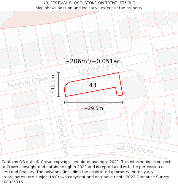 43, FESTIVAL CLOSE, STOKE-ON-TRENT, ST6 3LG: Plot and title map