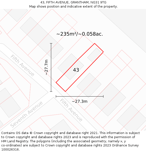 43, FIFTH AVENUE, GRANTHAM, NG31 9TG: Plot and title map