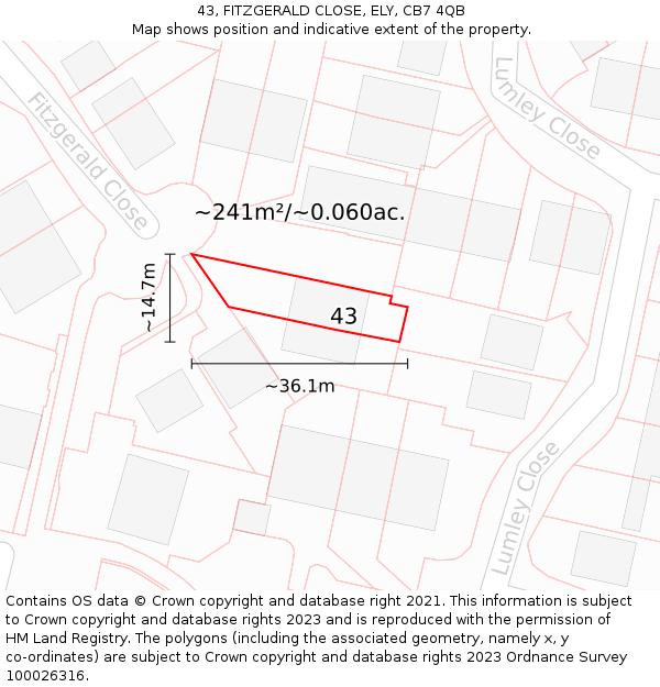 43, FITZGERALD CLOSE, ELY, CB7 4QB: Plot and title map