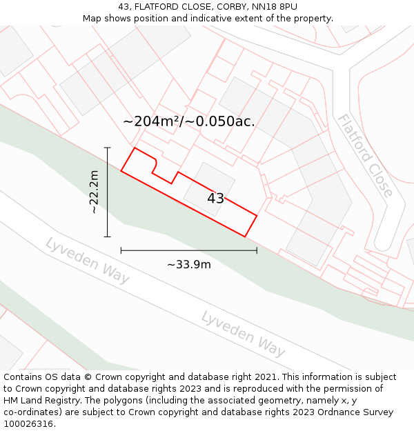 43, FLATFORD CLOSE, CORBY, NN18 8PU: Plot and title map