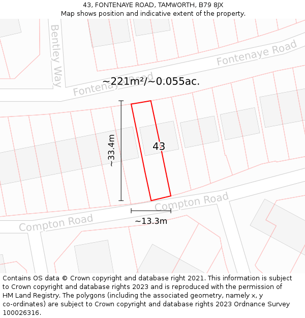 43, FONTENAYE ROAD, TAMWORTH, B79 8JX: Plot and title map