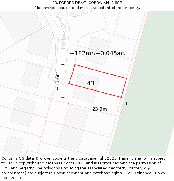 43, FORBES DRIVE, CORBY, NN18 8SR: Plot and title map