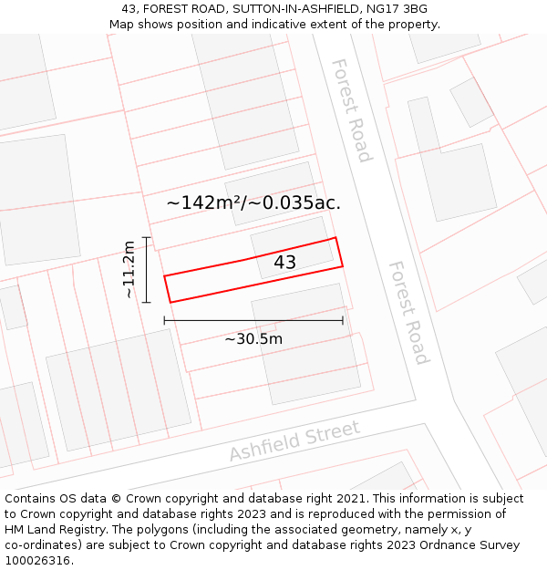 43, FOREST ROAD, SUTTON-IN-ASHFIELD, NG17 3BG: Plot and title map