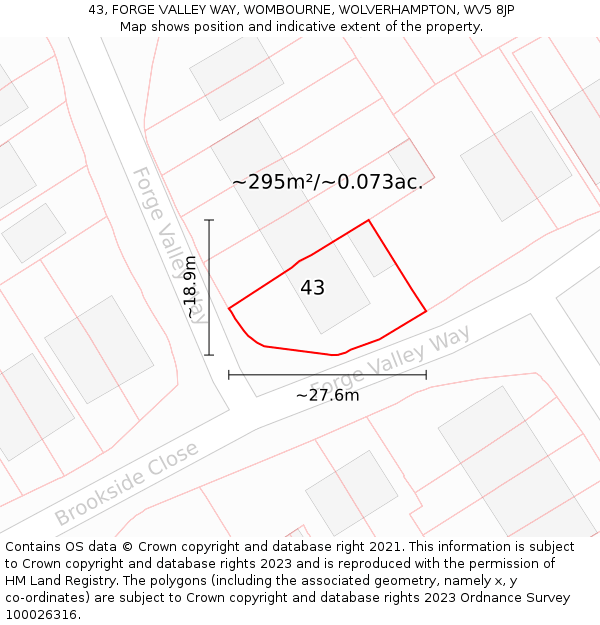 43, FORGE VALLEY WAY, WOMBOURNE, WOLVERHAMPTON, WV5 8JP: Plot and title map