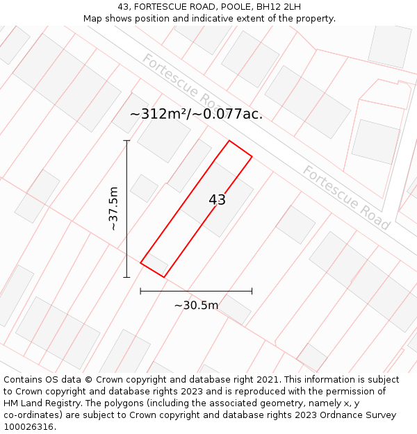 43, FORTESCUE ROAD, POOLE, BH12 2LH: Plot and title map